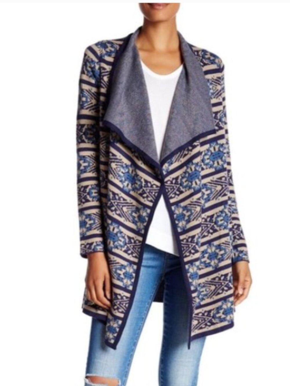 Lucky Brand Women's Aztec Pattern Scarf Style‎ Cardigan Sweater Size Medium